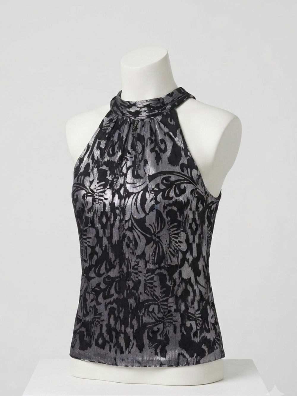 1 State Black Silver Halter Top Womens Blouse Large
